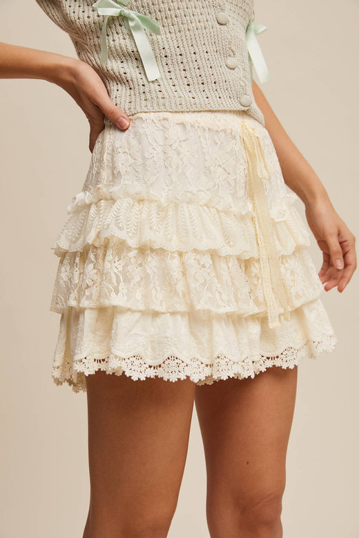 Lace Tiered Ruffle Shorts