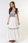 Embroidered Shoulder Bow Tie Maxi Dress