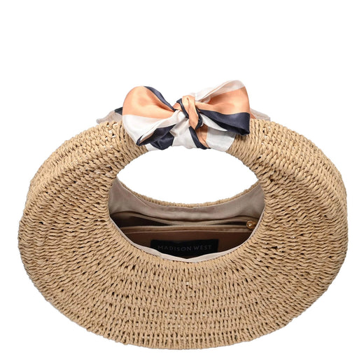 Straw Circle Handbag with Scarf