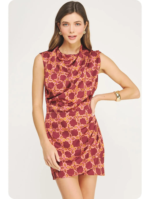 Chainlink Draped Neck Satin Dress