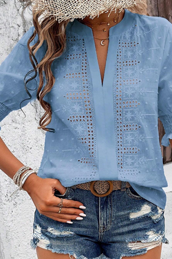 Puff Sleeve Eyelet Shirt