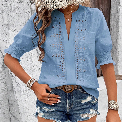 Puff Sleeve Eyelet Shirt