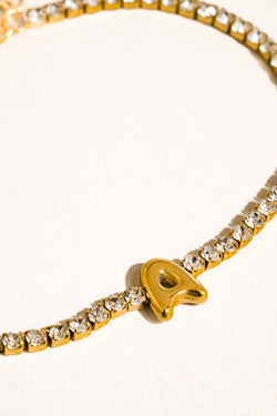 Chaplin 18K Gold Non-Tarnish Rhinestone Letter Bracelet