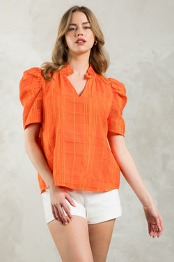 Orange Short Sleeve Textured Top