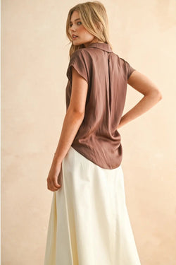 Button Down Cap Sleeve Shirt