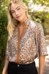 Stripe Detail Leopard Print Metallic Top