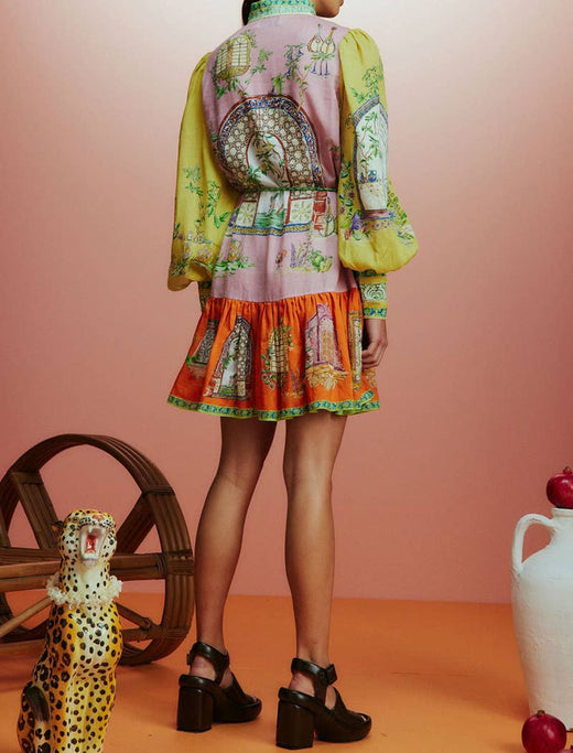 Balloon Sleeve Print Mini Dress