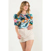 Ruched Sleeve Print Top