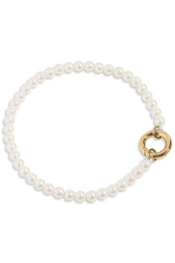 Bracelet - Gold Beaded Pearl  w/Charm Holder