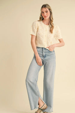 Cropped Pointelle Cardigan Cardigan