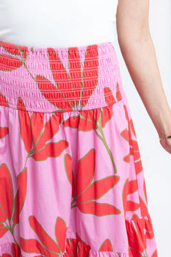 Poplin Palm Floral Smock Waist Skirt