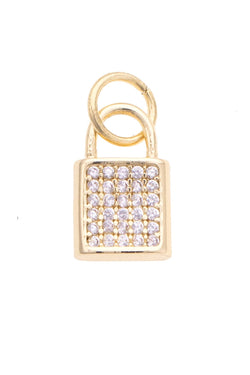 Lock Pave Charm in Shiny Gold