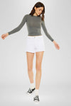 High Rise White Jean Shorts