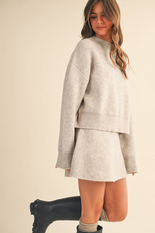 Long Sleeve Sweater Top and Flared Mini Skirt Set