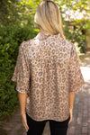 Stripe Detail Leopard Print Metallic Top