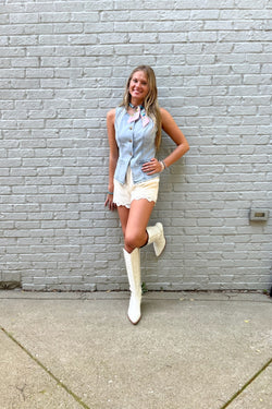 Embroidered High Waisted Double Pleated Shorts