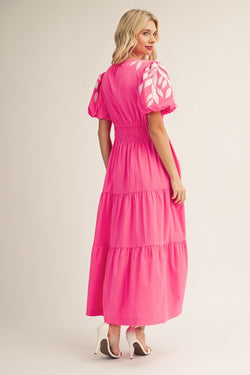 Embroidery Detail Tiered Midi Dress