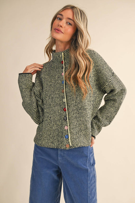 Stripe Button Front Cardigan