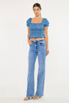 High Rise Wide Flare Leg Blue Jean