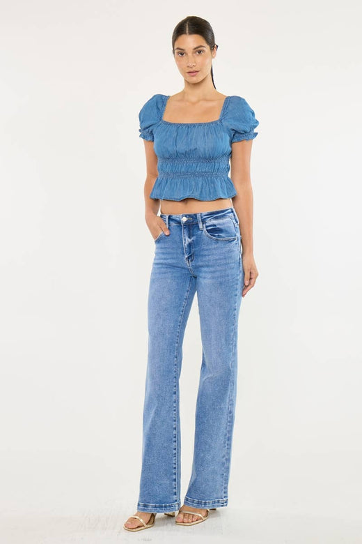 High Rise Wide Flare Leg Blue Jean