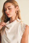 Asymmetric Cowl Neck Lace-Trim Blouse