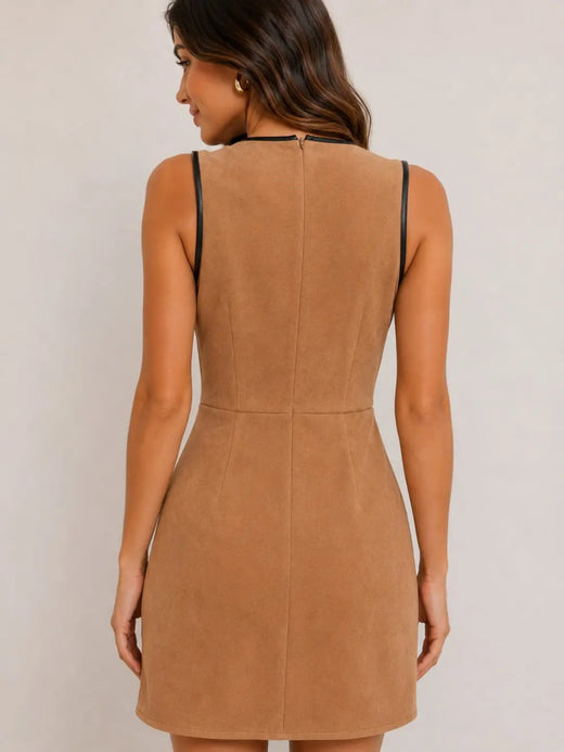 Bow Detail Faux Suede Dress