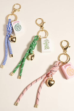 Mahjong Tile Heart Charm Knot Strap Drop Keychain Bag Charm
