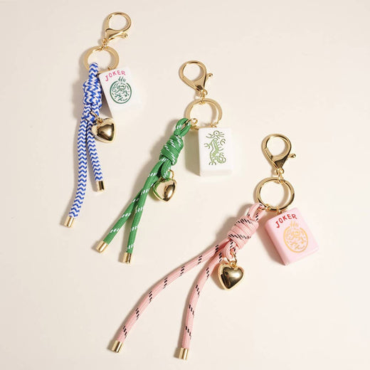 Mahjong Tile Heart Charm Knot Strap Drop Keychain Bag Charm