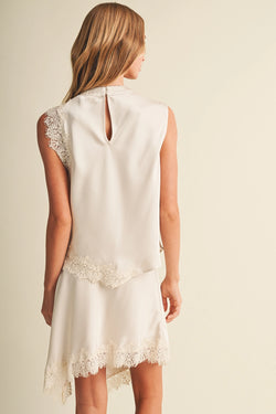 Asymmetric Cowl Neck Lace-Trim Blouse