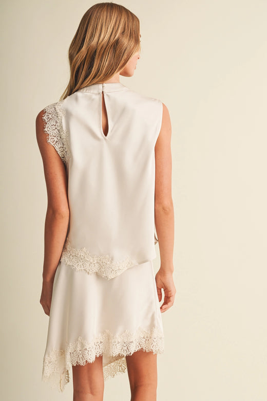 Asymmetric Cowl Neck Lace-Trim Blouse