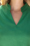 Ruffle V-Neck Solid Tweed Top