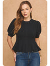 Peplum Puff Sleeve Knit Top