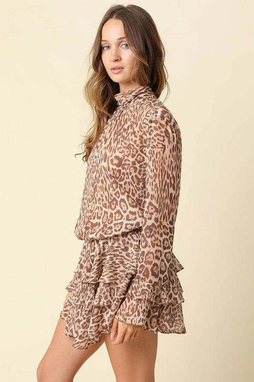 Darvy Leopard Ruffle Mini Dress