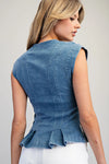 Pleated Button Denim Top