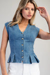 Pleated Button Denim Top