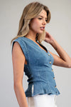 Pleated Button Denim Top