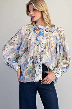 Button Down Paisley Printed Blouse