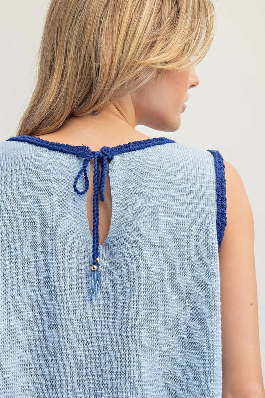 Beaded Fish Sleeveless Knit Top