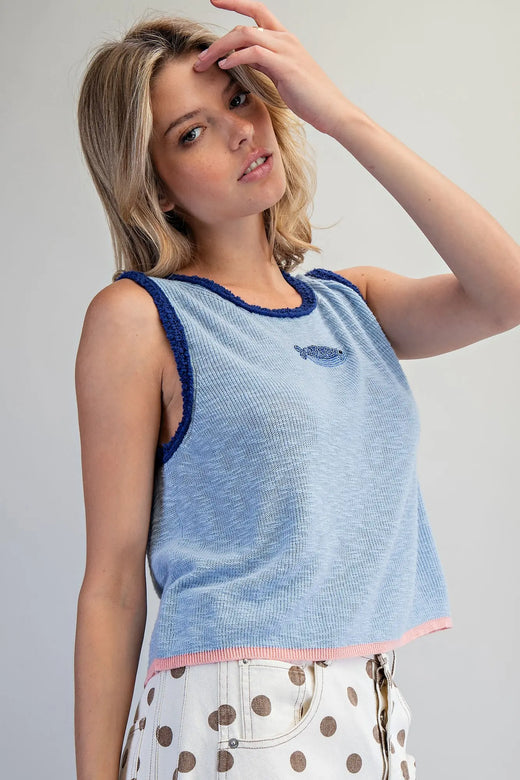 Beaded Fish Sleeveless Knit Top