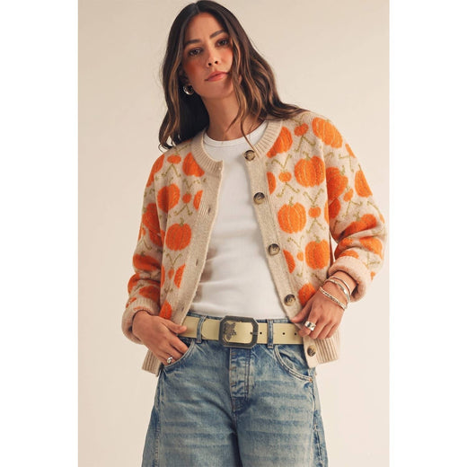 Vintage Pumpkin Blossom Knit Cardigan