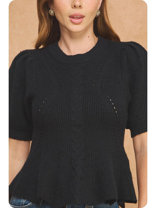 Peplum Puff Sleeve Knit Top