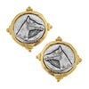 Gold and Silver Intaglio Horse Pierced Earrings