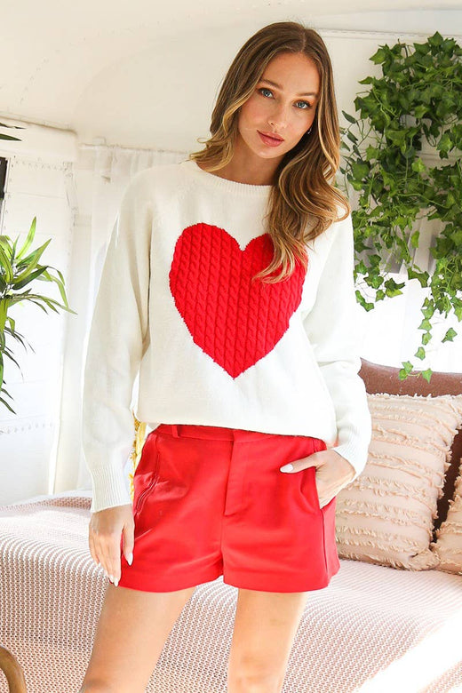 Heart Accent Knitted Sweater