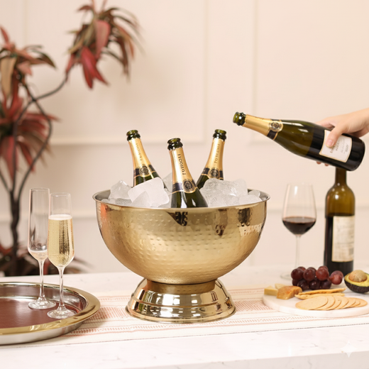 14" Gold Hammered Bowl on Base