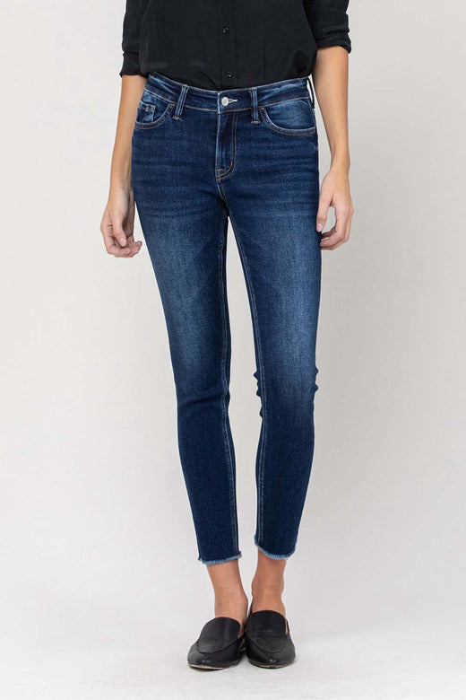 Mid Rise Raw Hem Crop Skinny Jean