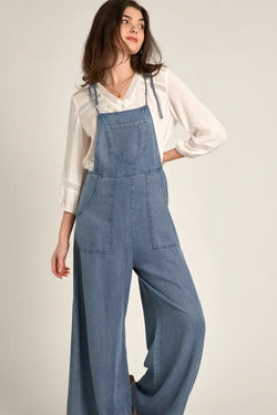 Tie Shoulder Soft Denim Jumpsuit