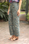 Gold Button Velvet Jaquard Wide Leg Pants
