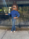 Side Button Puff Sleeve Stripe Top
