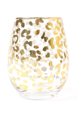 Gold Leopard Stemless Wine Glass