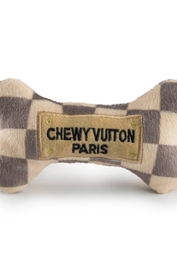 Tan Checker Chewy Vuiton Bones | Plush Squeaker Dog Toy